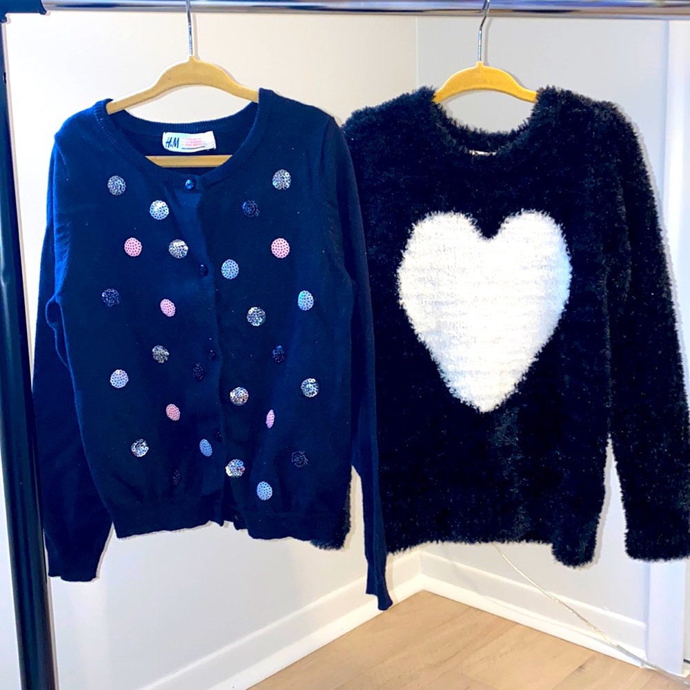 Girl H&M Navy Cardigan size (4-6) & H&M Heart Sweater size (4-6)